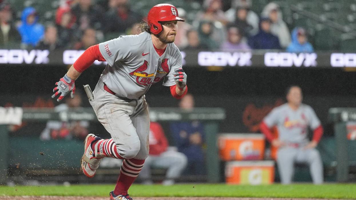 St. Louis Cardinals second baseman Brendan Donovan (33) watches his two run home run against the Baltimore Orioles during the fifth inning at Oriole Park at Camden Yards.