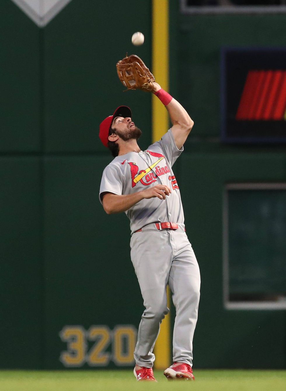 St. Louis Cardinals second baseman Thomas Saggese (25) makes a catch for an out against Pittsburgh Pirates left fielder Tommy Pham (not pictured) during the fourth inning at PNC Park.