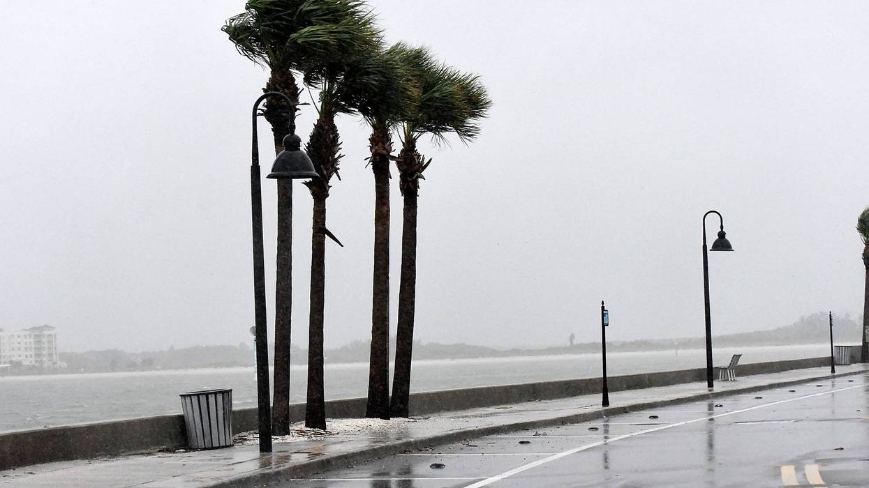 ST. PETE BEACH, FLORIDA - SEPTEMBER 28: Strong surf and high winds arrive at St. Pete Beach bay as Hurricane Ian approaches on September 28, 2022 in St. Pete Beach, Florida. Ian is hitting the area as a likely Category 4 hurricane.