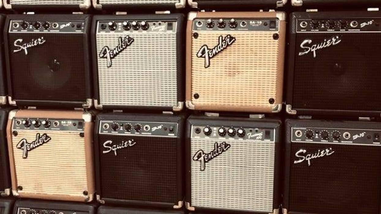 stack of small Fender and Squier amps