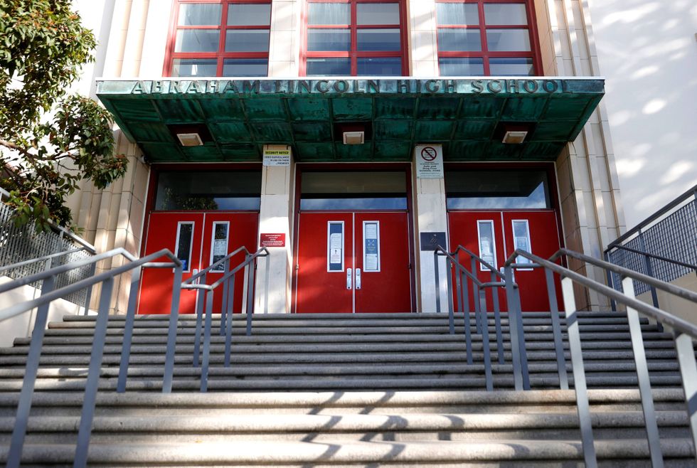 Stairs lead to the entrance of Abraham Lincoln High School on December 17, 2020 in San Francisco, California.