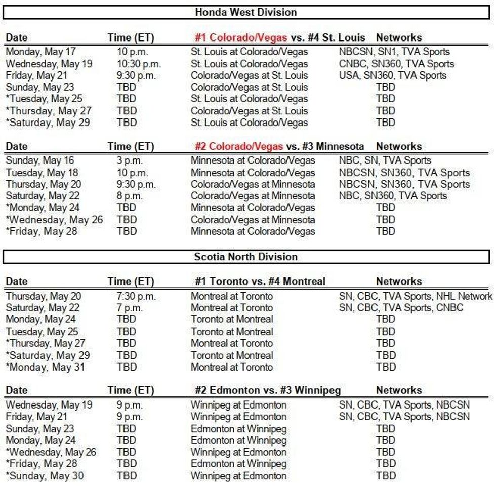 Stanley Cup Playoff schedule
