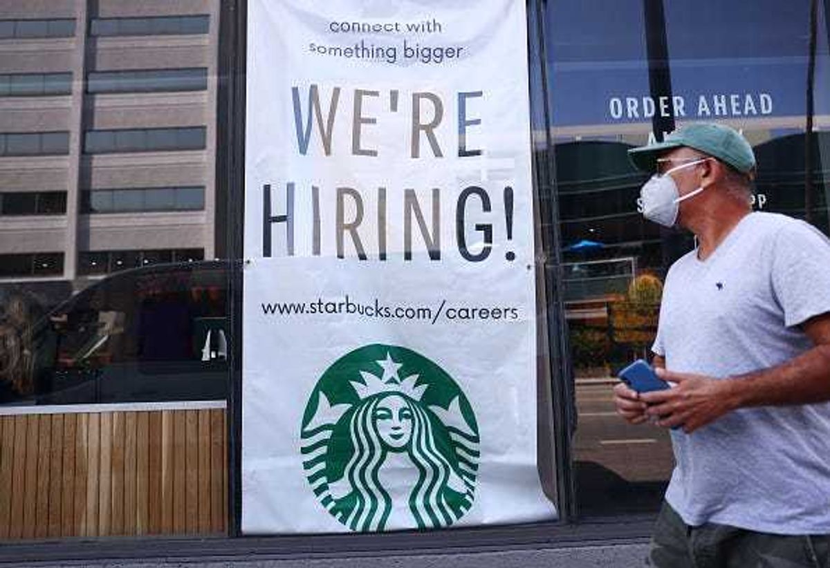 Starbucks hiring sign.