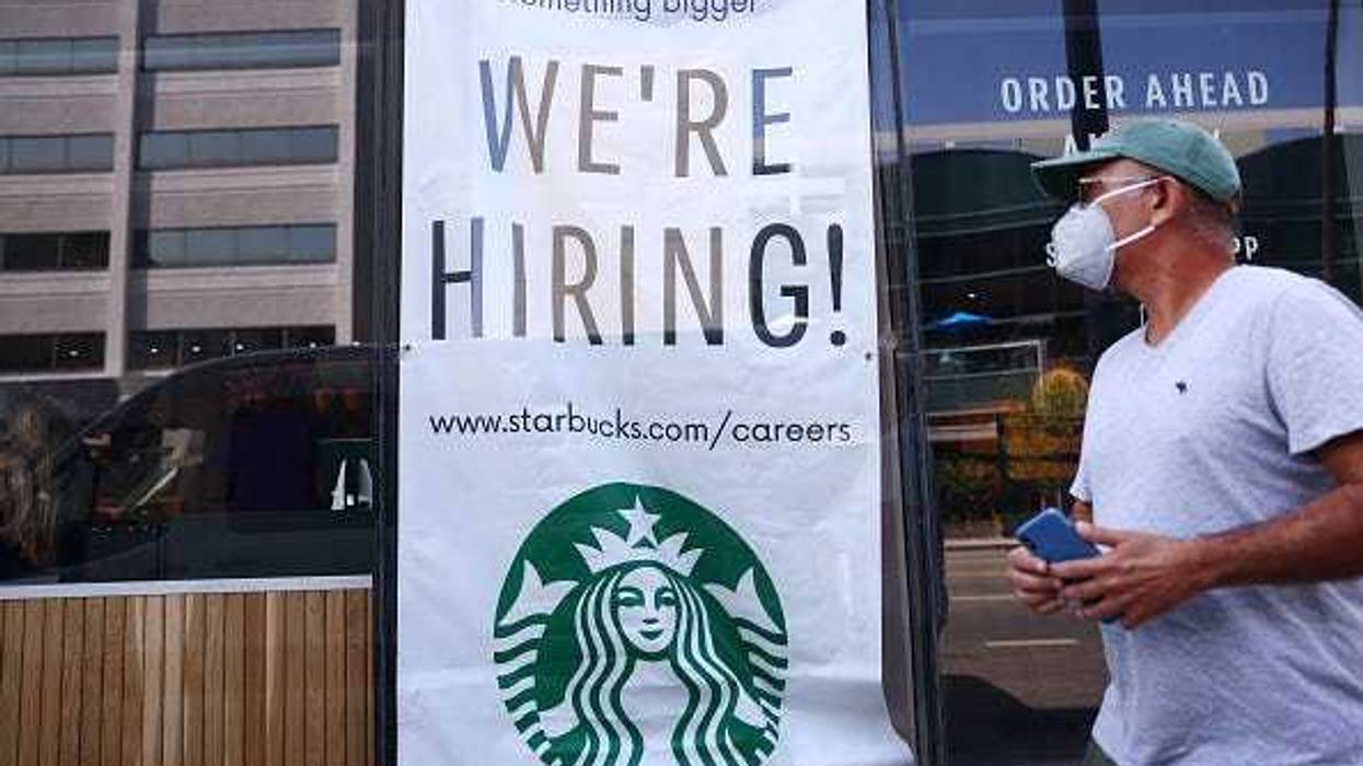 Starbucks hiring sign.
