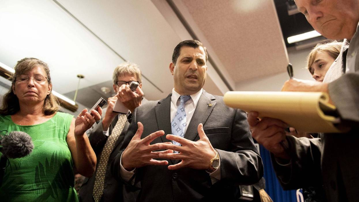 State Rep. Mark Rozzi speaks to media about a grand jury investigation into allegations of sexual abuse and coverup at six Catholic diocese in Pennsylvania on Aug. 14, 2018.