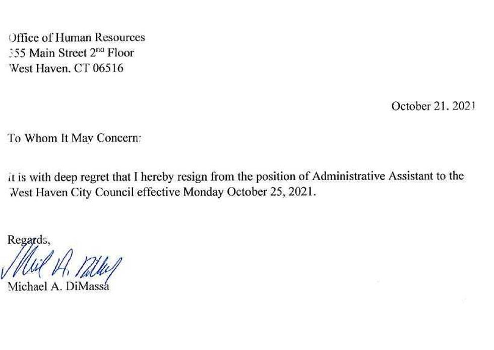 State Rep. Michael DiMassa is resigning from his job at West Haven City Hall, after federal prosecutors charged him with wire fraud.