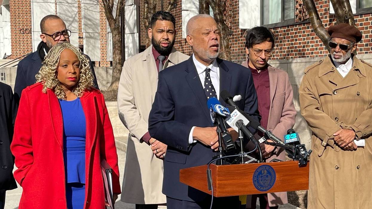 State Sen. Anthony Williams led a delegation of city and state officials, including state Sen. Nikil Saval (2nd from right) and Councilmember Jamie Gauthier (right), into a meeting with Penn Interim President Larry Jameson on Tuesday, Feb. 25.