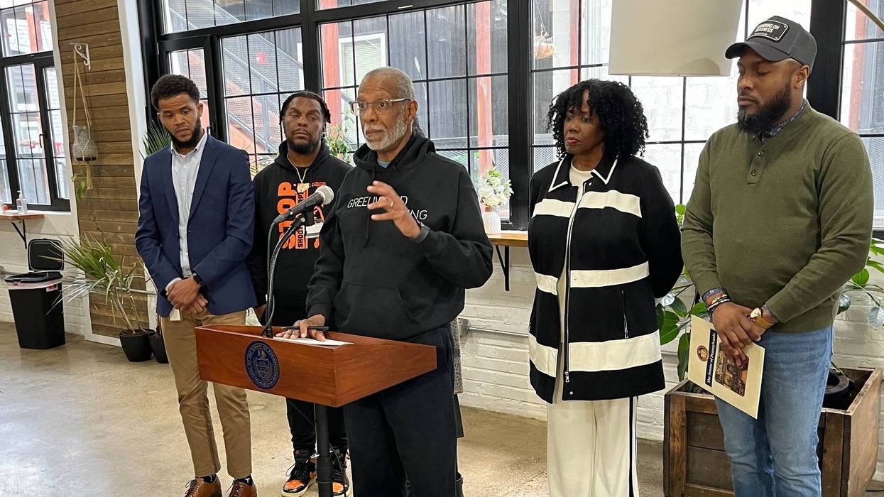 State Sen. Art Haywood (center) is joined by other community leaders at his office's "peace summit" in Germantown on Wednesday.