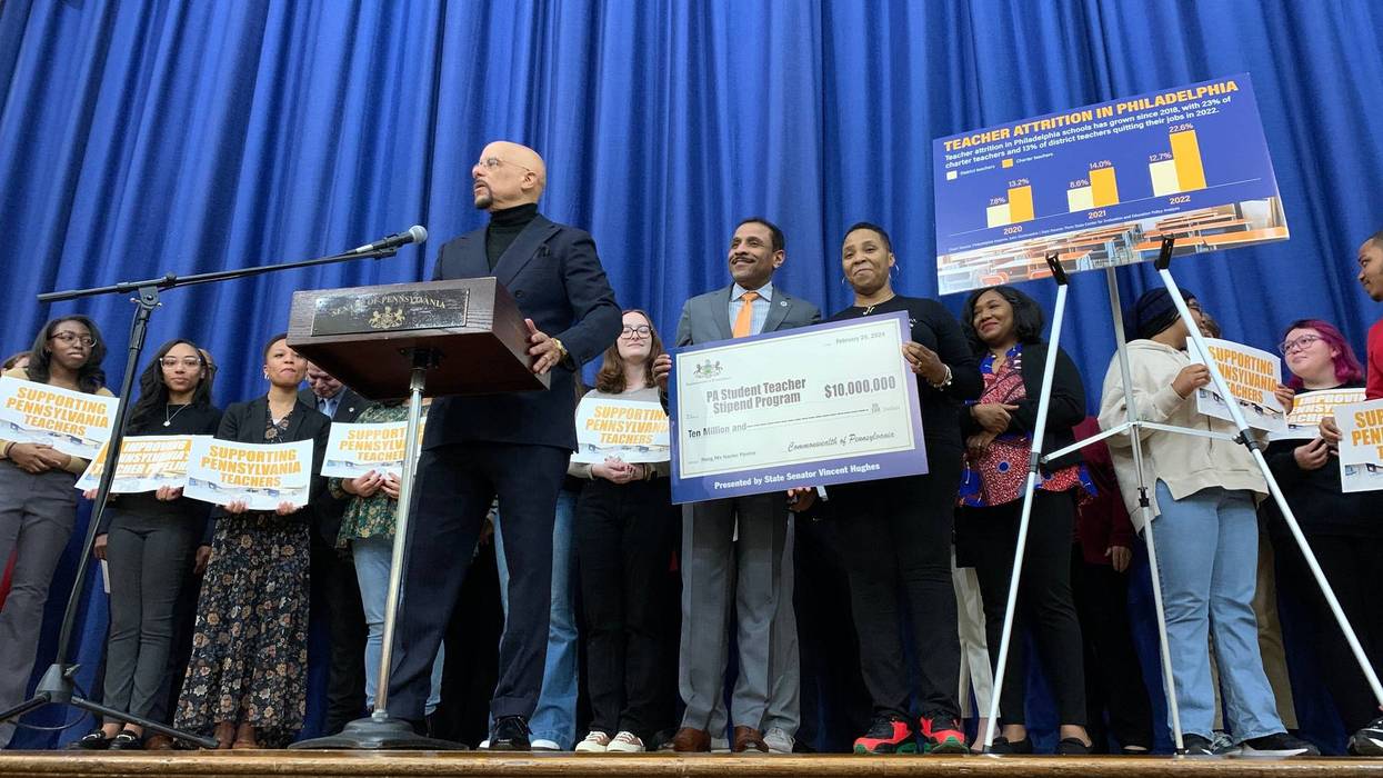 State Sen. Vincent Hughes speaks at a teacher shortage meeting on Feb. 26, 2024.