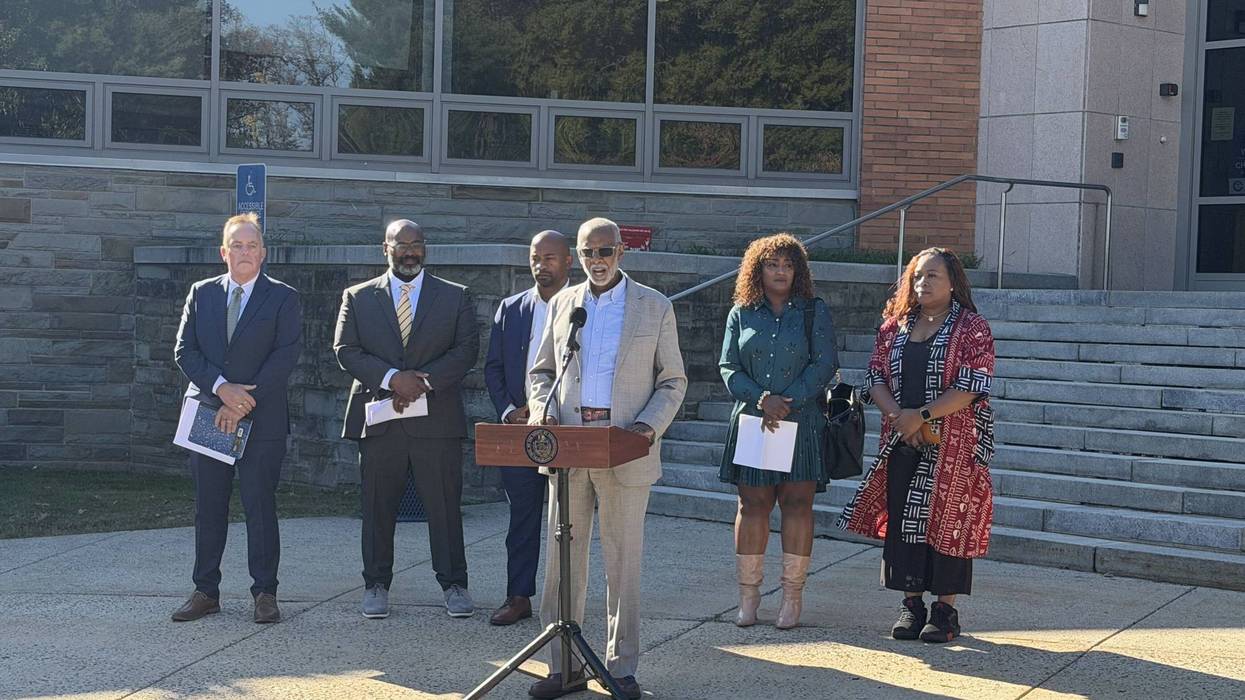 State Senator Art Haywood speaks outside of Cheltenham High School on Tuesday, Oct. 27, 2026.