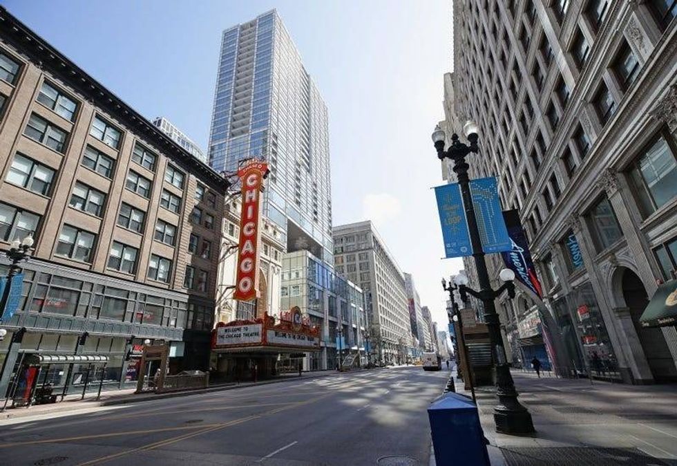 State Street featuring the Chicago Theater