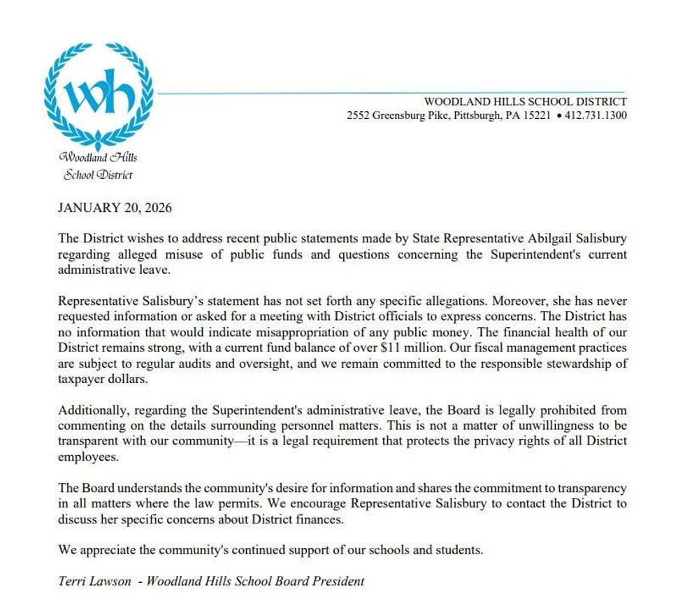 Statement from Woodland Hills