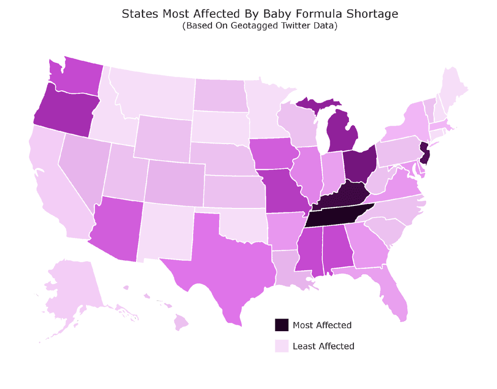 States most affected by baby formula shortage