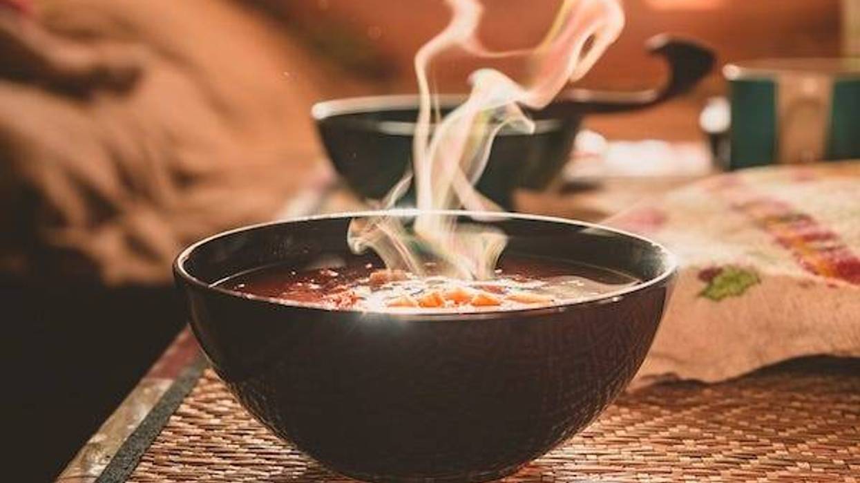Steaming hot soup in a bowl