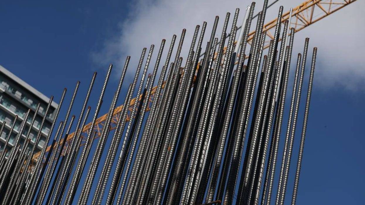 Steel rebar is used during the building of a condo tower