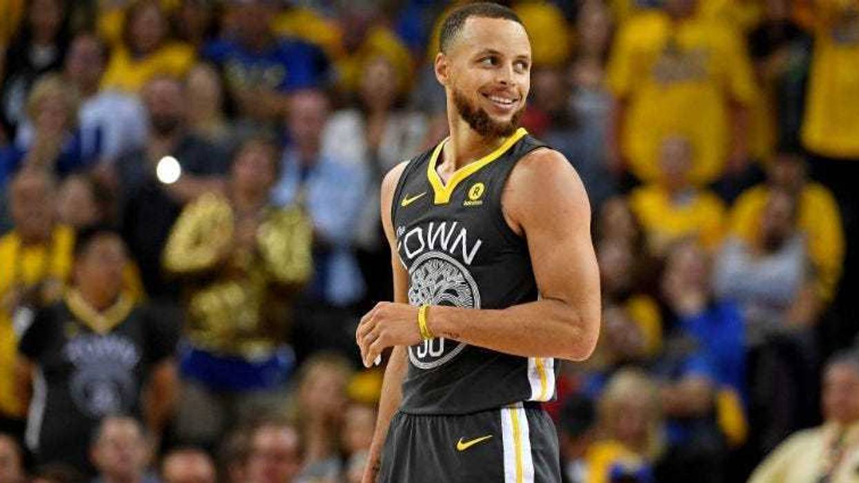 Stephen Curry reacts during the fourth quarter against the Cleveland Cavaliers in game two of the 2018 NBA Finals at Oracle Arena.