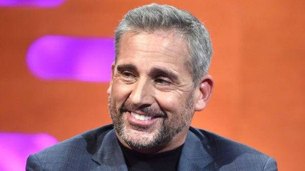 Steve Carell smiling during interview with Graham Norton, 2019