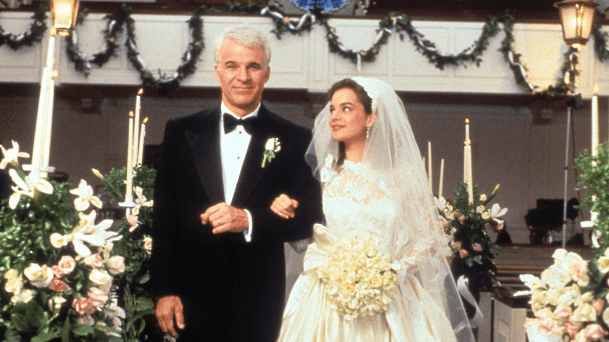 Steve Martin walking down the aisle with Kimberly Williams-Paisley in a scene from the film "Father Of The Bride" (1991).