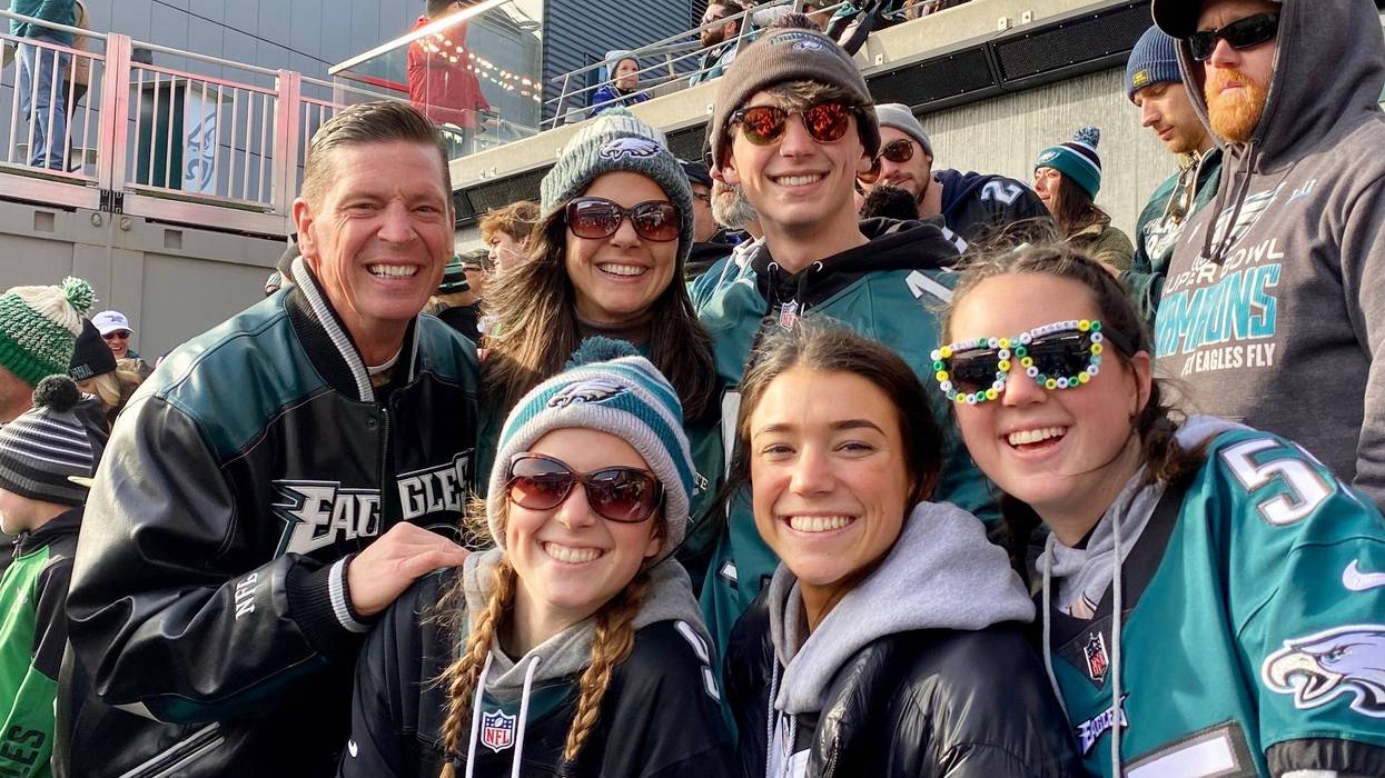 Steve McClatchy and his family at an Eagles game