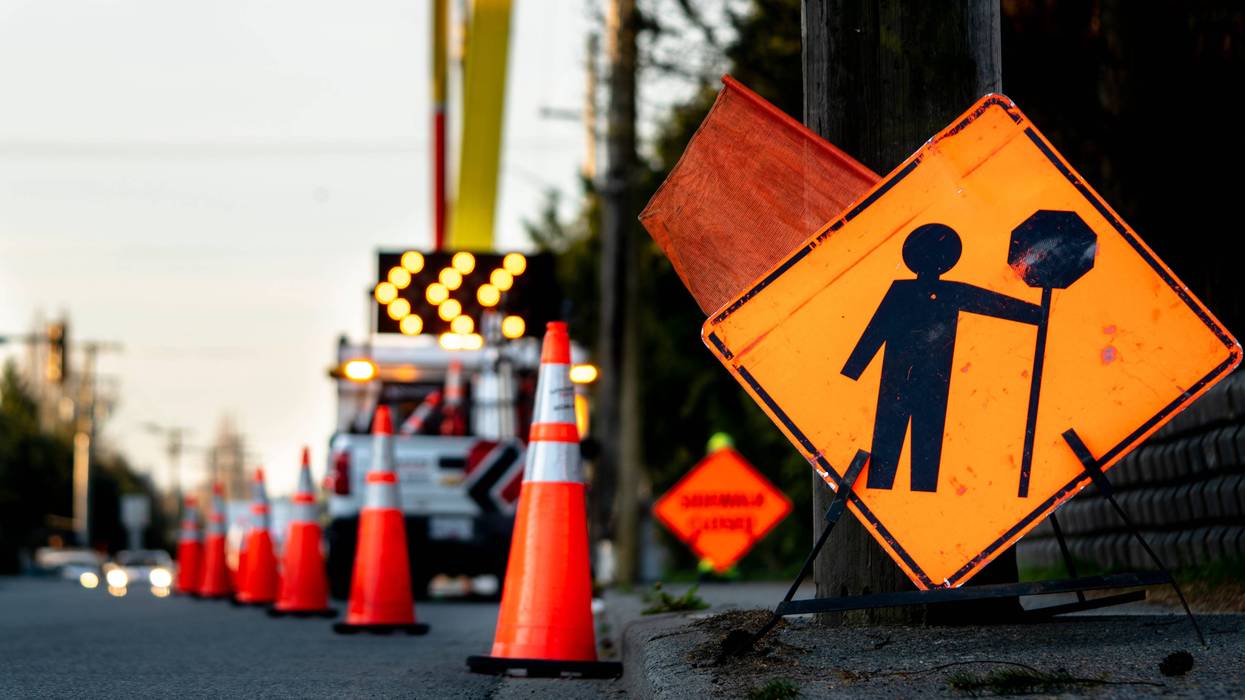 Stock image of road construction signs