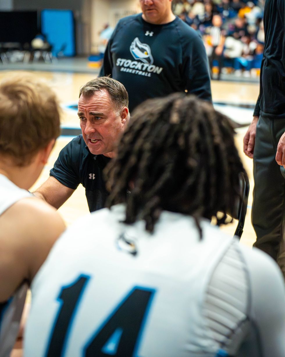 Stockton Head Coach Scott Bittner talks to his team.