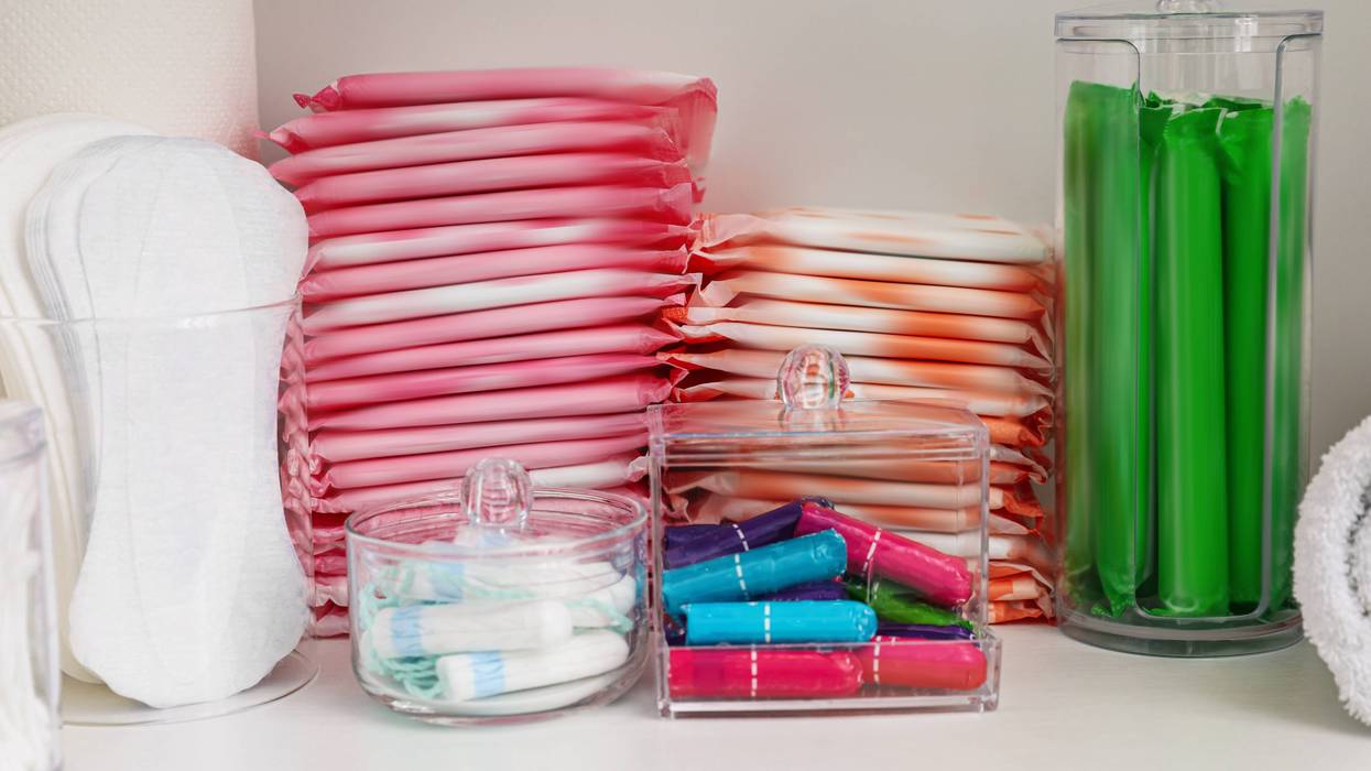 Storage of different feminine hygiene products in cabinet