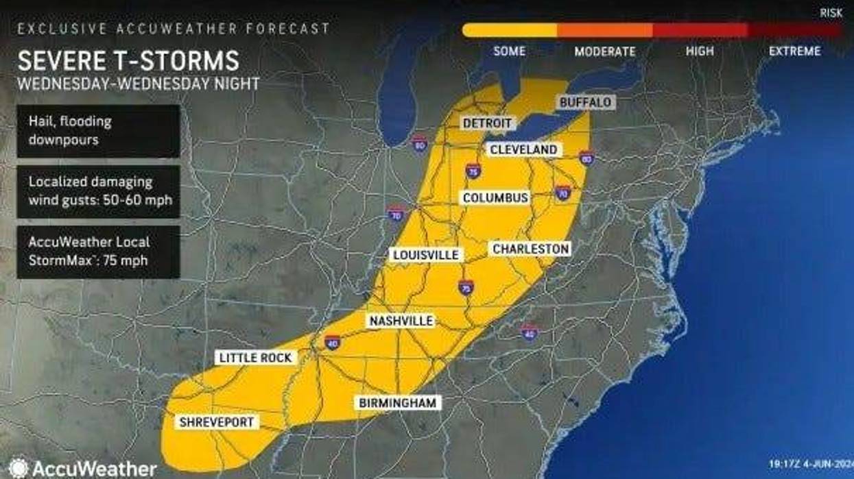 storms are forecasted on an AccuWeather map
