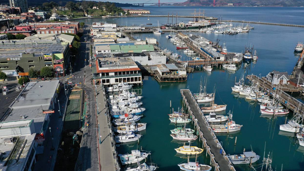 Streets and sidewalks around San Francisco's Fisherman's Wharf tourist destination are free of cars and pedestrians on March 17, 2020 in San Francisco, California.
