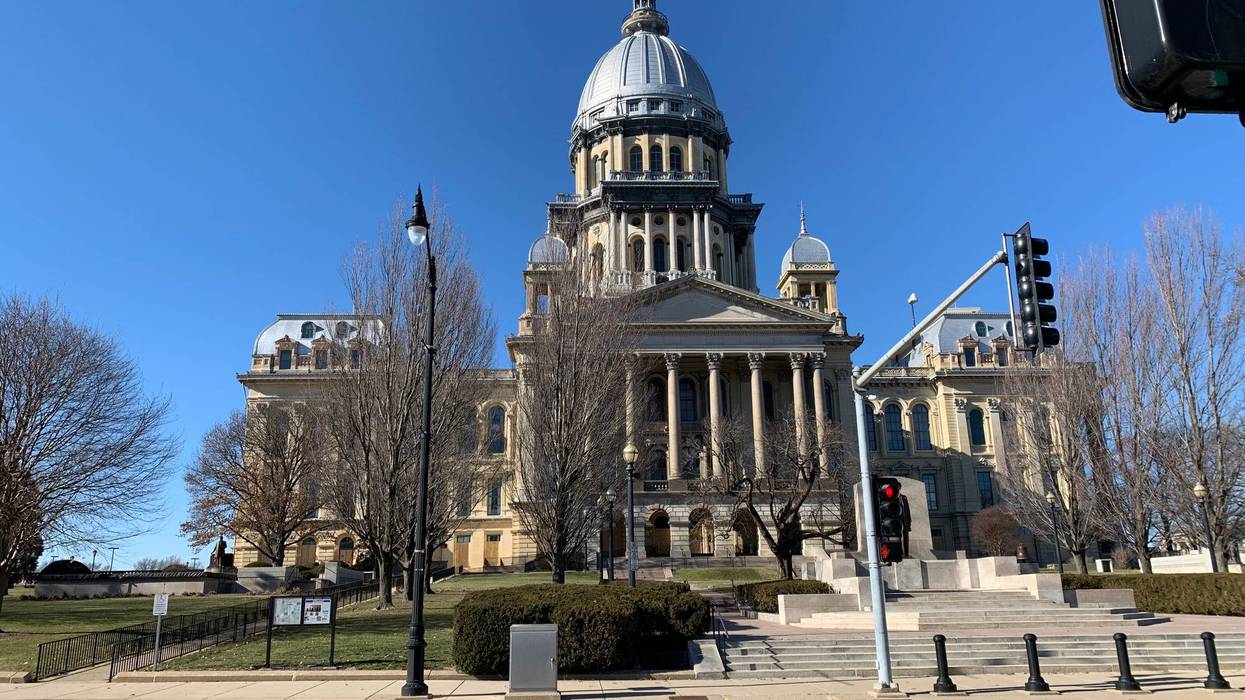 Streets empty surrounding Illinois State Capitol building on Inauguration Day