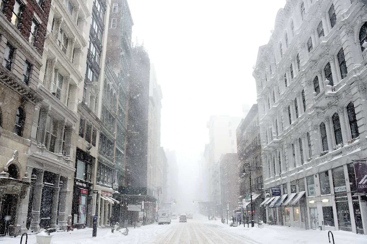 Streets in Soho are covered in snow during a massive winter storm on January 4, 2018 in New York City.