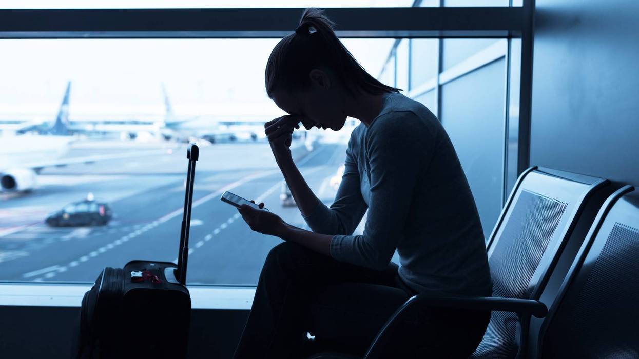 Stressed woman in the airport