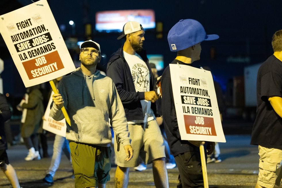 Striking Philadelphia longshoreman picket outside the Packer Avenue Marine Terminal Port on Oct. 1, 2024.
