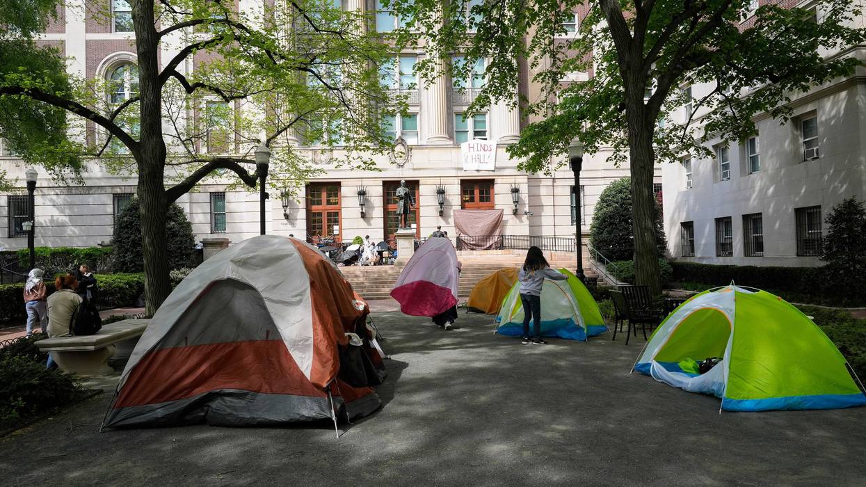 Student protesters camp outside Hamilton Hall on the campus of Columbia University on April 30, 2024 in New York City. All classes at Columbia University have been held virtually today after school President Minouche Shafik announced a shift to online learning in response to recent campus unrest.