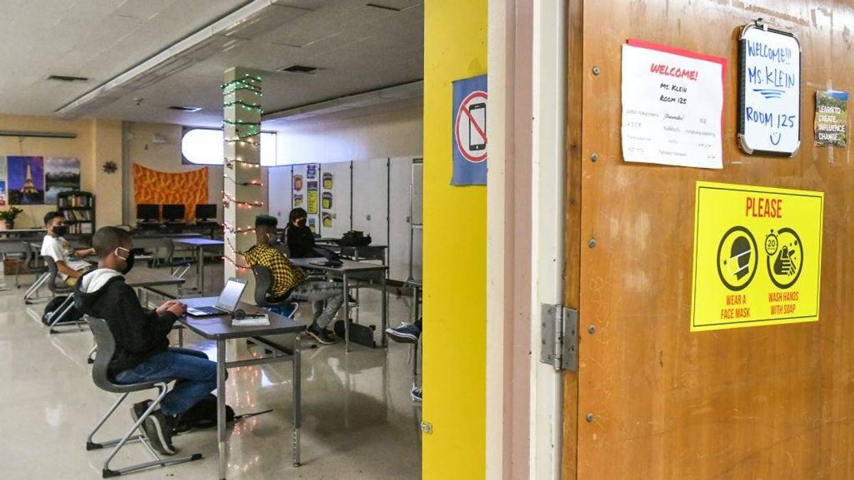 Students attend in-person instruction at Hollywood High School on April 27, 2021 in Los Angeles, California.