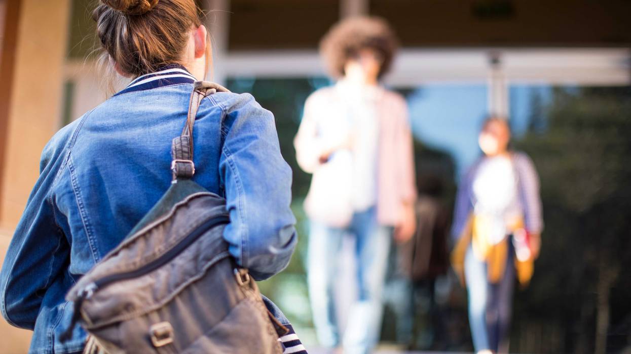 Students entering building