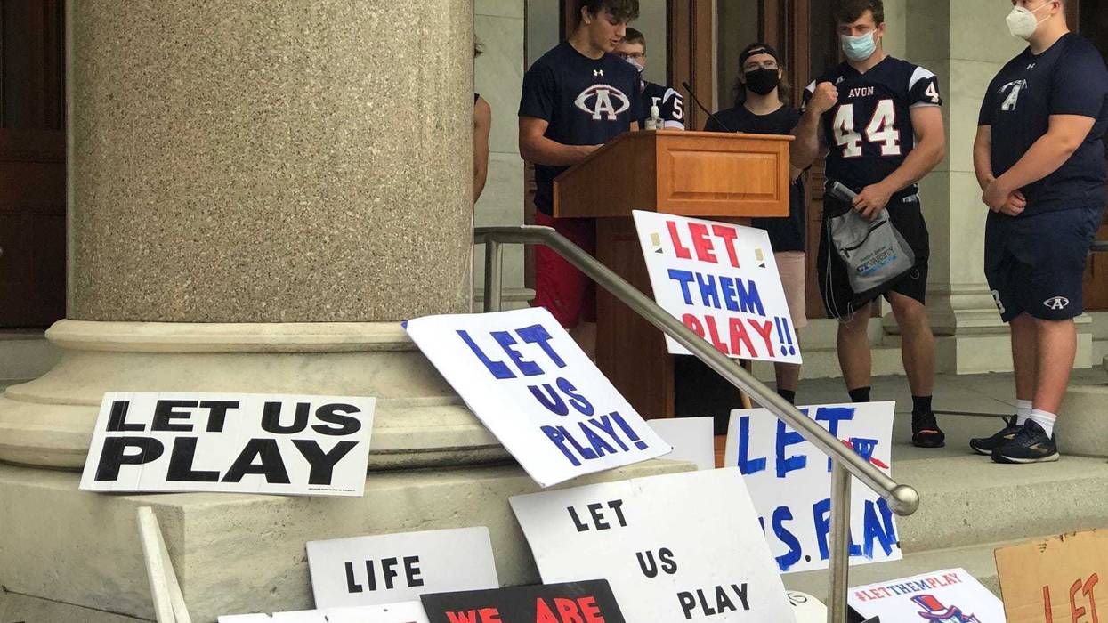 Students from Avon, CT protest CIAC's decision to cancel fall football, Sept. 9, 2020 at the CT State Capitol