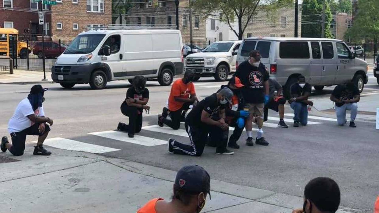 Students from Leo Catholic High School in the Auburn-Gresham neighborhood on Chicago’s South Side cleaned up 79th Street on Thursday, following several days of property damage and looting.