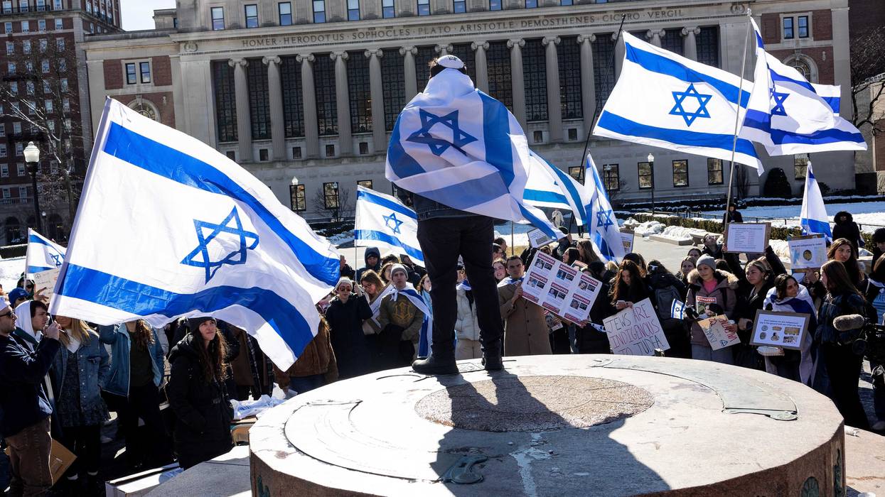 Students hold a rally in support of Israel and demand greater protection from antisemitism on campus at Columbia University on February 14, 2024