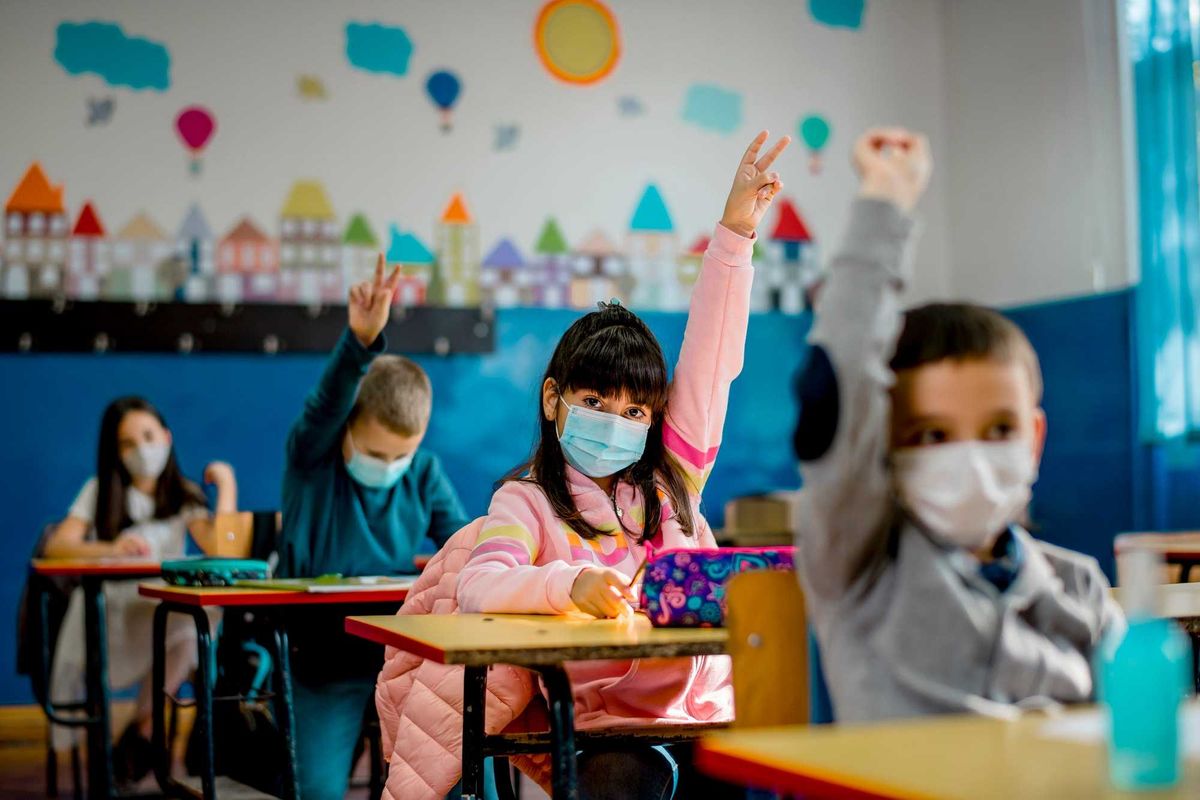 Students in school with masks on.