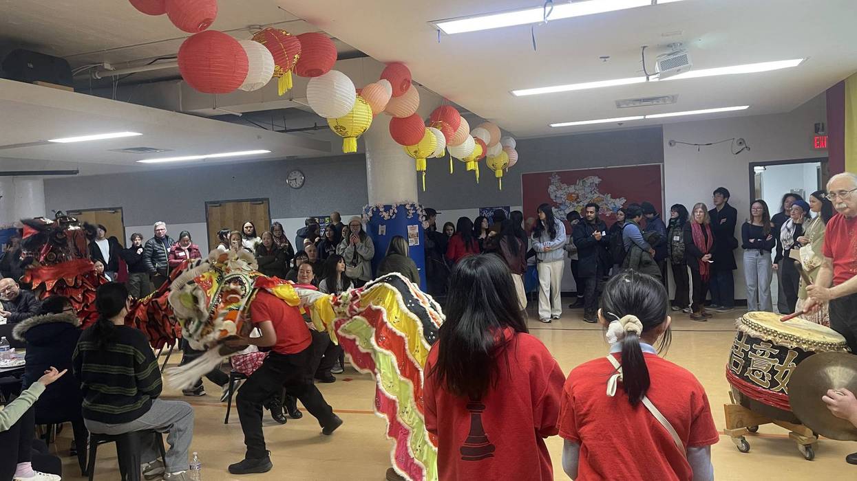 Students perform the traditional Lion Dance at the Lunar New Year party on Saturday, Feb. 8, 2026.