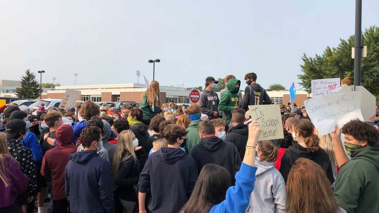 Students protest outside of the Williamsville School District's Central Offices. September 15, 2020