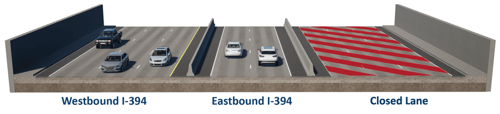 Summer 2026 to fall 2026 - Eastbound I-394 is reduced to two lanes using EZ Pass lanes between downtown Minneapolis and Hwy 100. The Penn Ave. bridge will be closed.