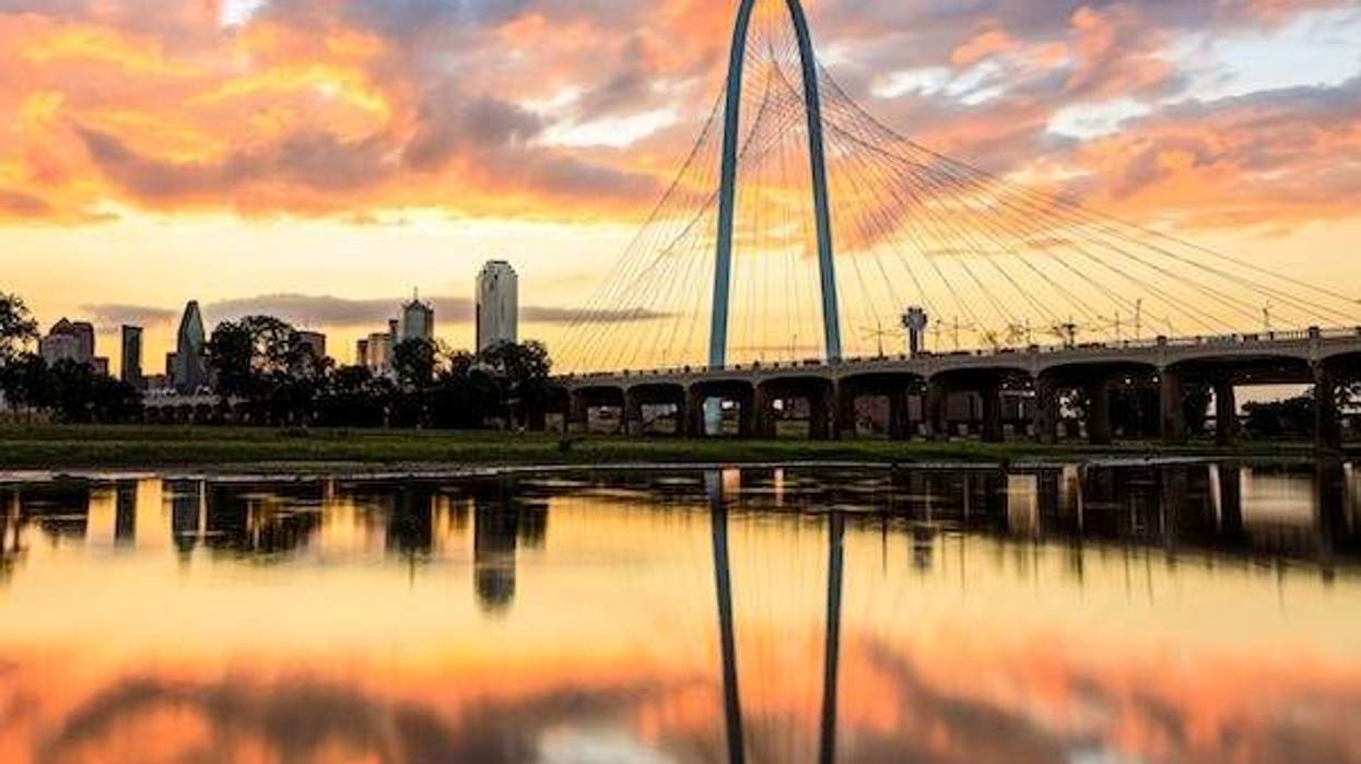 Sunrise over the Margaret Hunt Hill Bridge in Dallas, Texas
