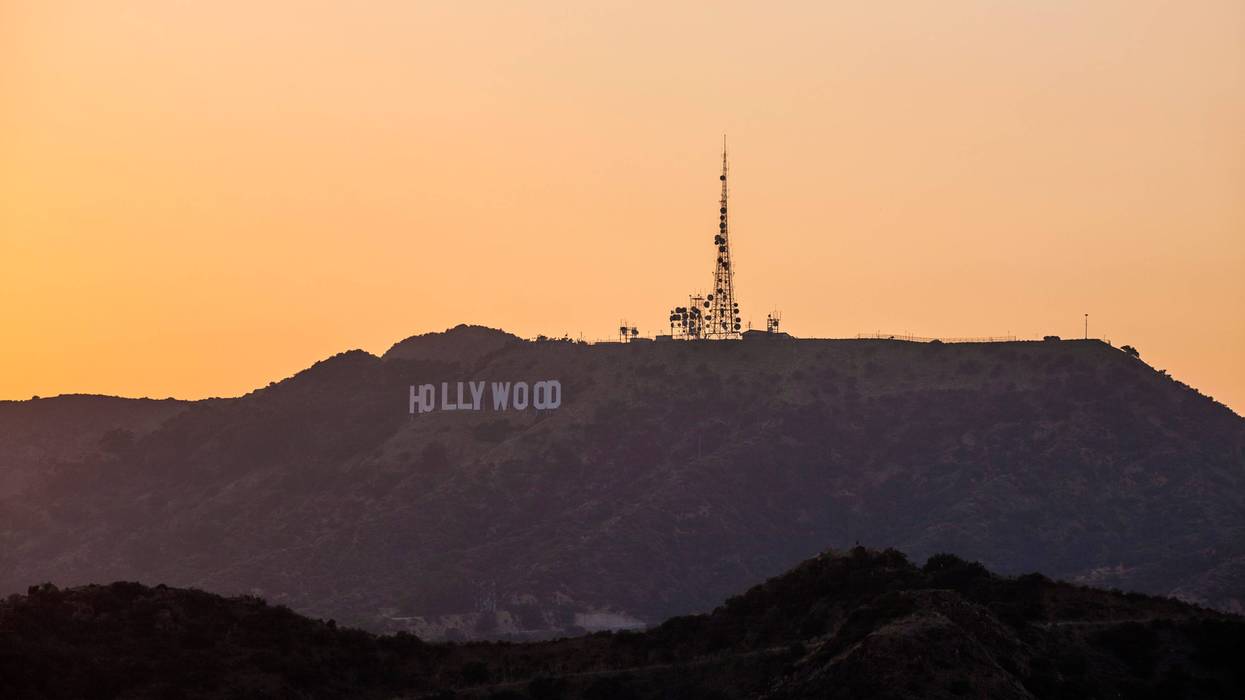 sunset in hollywood mountains - stock photo