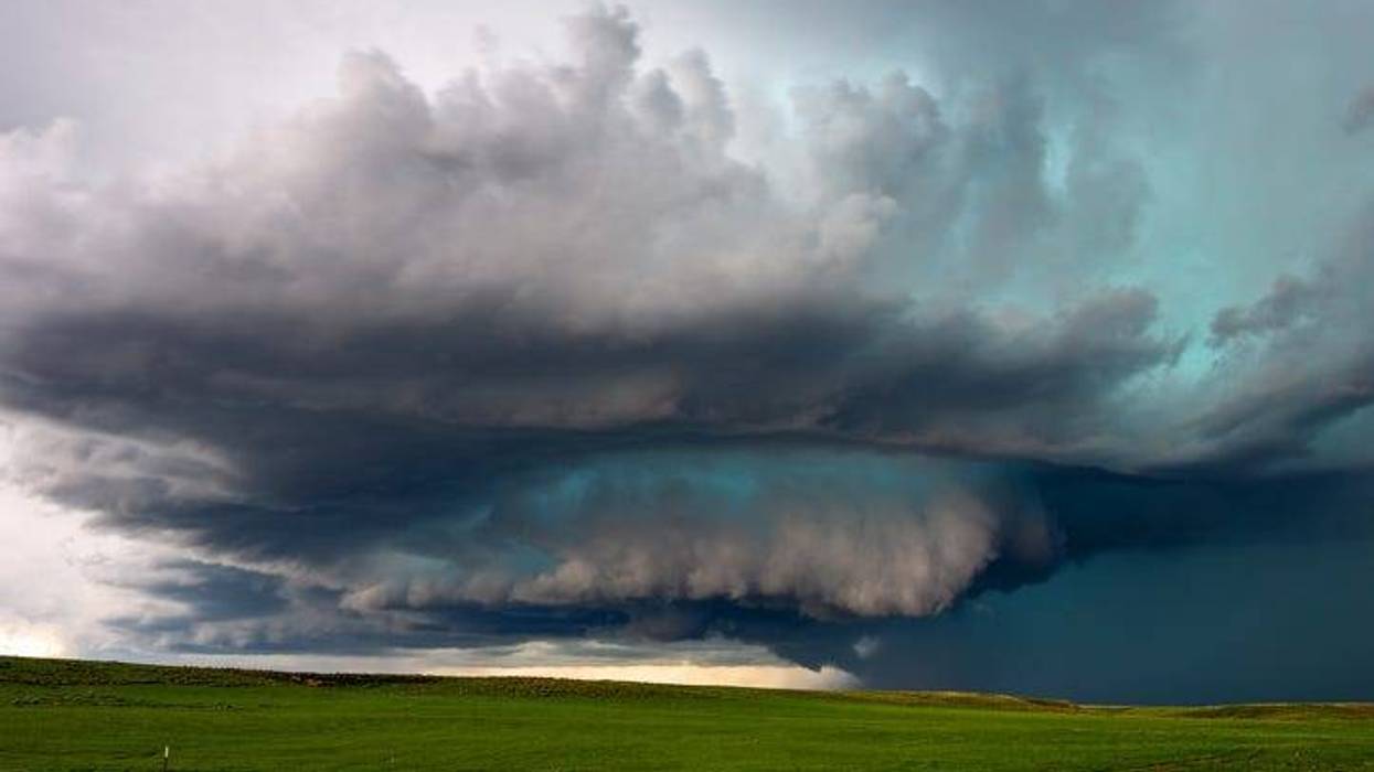Supercell thunderstorm with dark storm clouds
