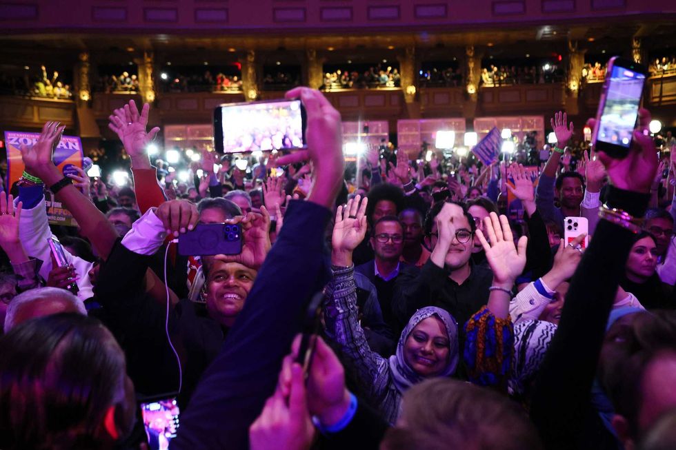 Supporters attend the election night watch party for Zohran Mamdani at the Brooklyn Paramount on Nov. 4, 2025