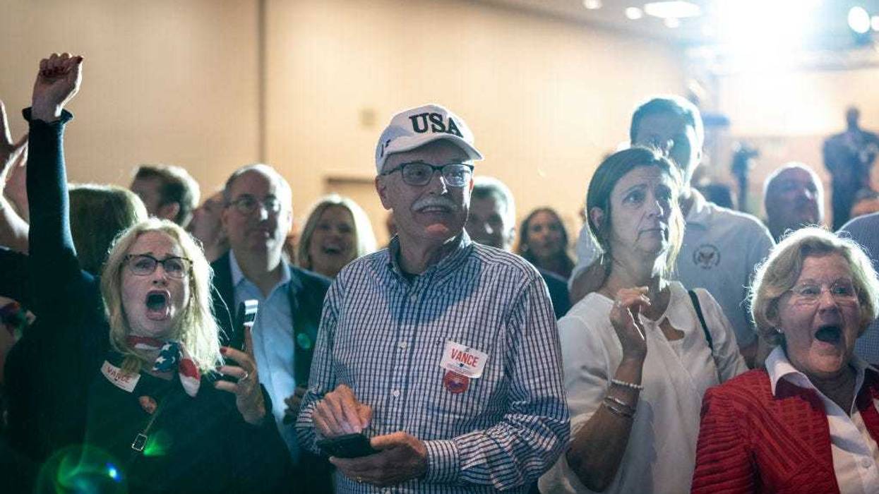Supporters cheer as Republican U.S. Senate candidate J.D. Vance is announced winner of the primary, at an election night event at Duke Energy Convention Center on May 3, 2022 in Cincinnati, Ohio. Vance, who was endorsed by former President Donald Trump, narrowly won over former state Treasurer Josh Mandel, according to published reports. (Photo by Drew Angerer/Getty Images)