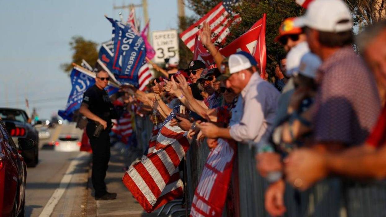Supporters of former President Donald Trump, gather near his residence awaiting his arrival at the Mar-a-Lago Club on April 4, 2023 in West Palm Beach, Florida.