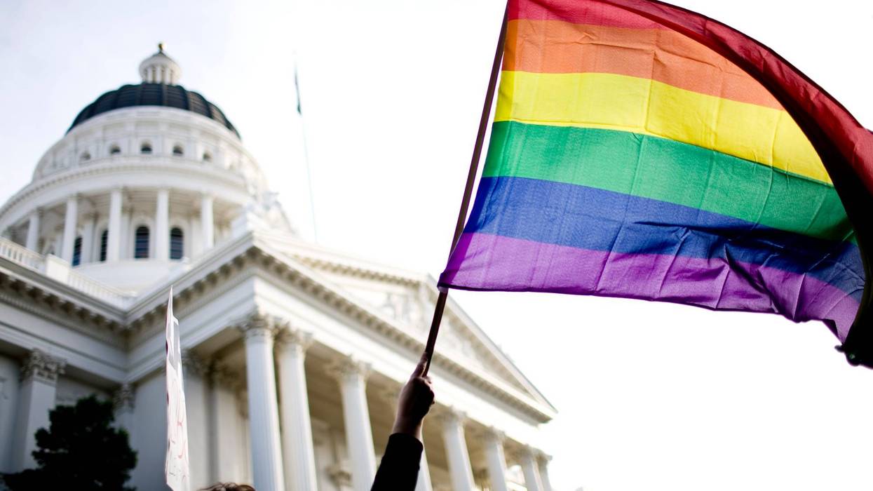 Supporters of gay marriage rally on the steps of the State Capitol November 22, 2008 in Sacramento, California.