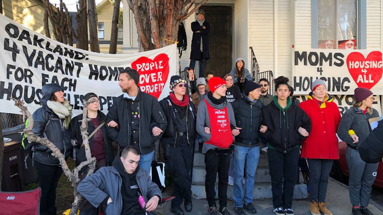 Supporters of Moms 4 Housing showed up to block the looming eviction of a group of women and their children who have resided illegally in the Oakland house for weeks.
